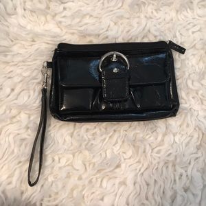 Black patent leather wristlet wallet
